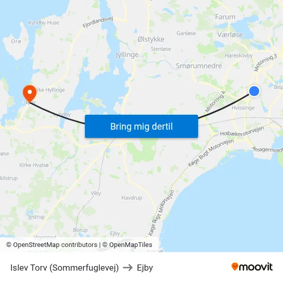 Islev Torv (Sommerfuglevej) to Ejby map