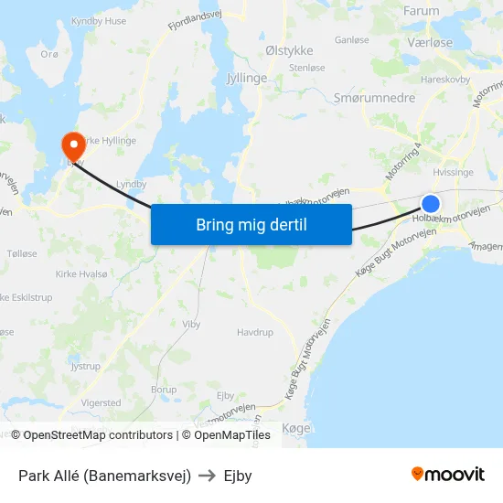Park Allé (Banemarksvej) to Ejby map