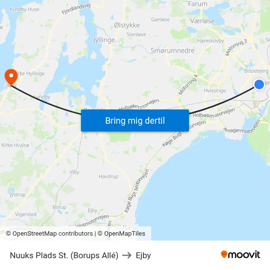 Nuuks Plads St. (Borups Allé) to Ejby map