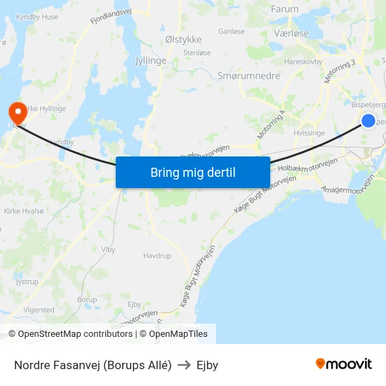 Nordre Fasanvej (Borups Allé) to Ejby map