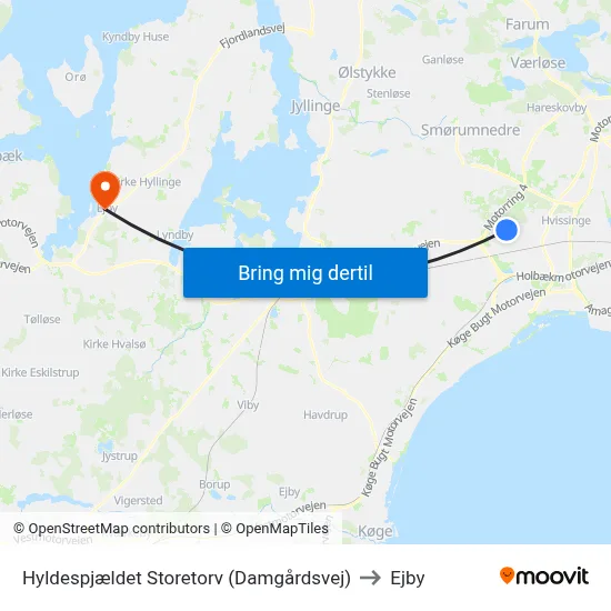 Hyldespjældet Storetorv (Damgårdsvej) to Ejby map