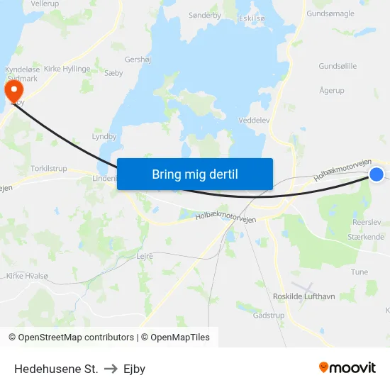 Hedehusene St. to Ejby map