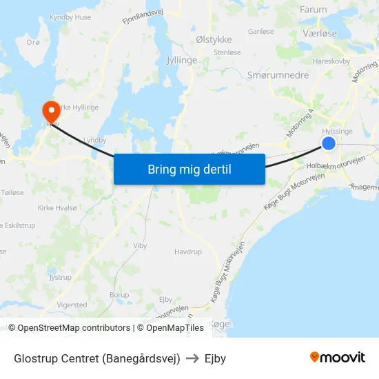 Glostrup Centret (Banegårdsvej) to Ejby map