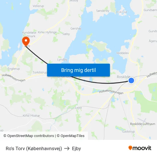 Ro's Torv (Københavnsvej) to Ejby map