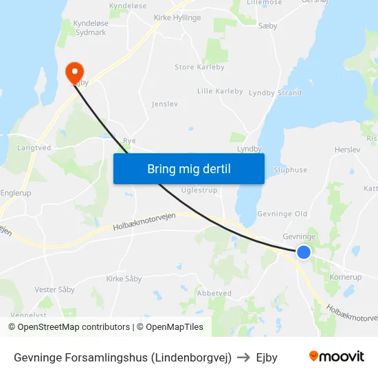 Gevninge Forsamlingshus (Lindenborgvej) to Ejby map