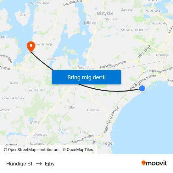 Hundige St. to Ejby map