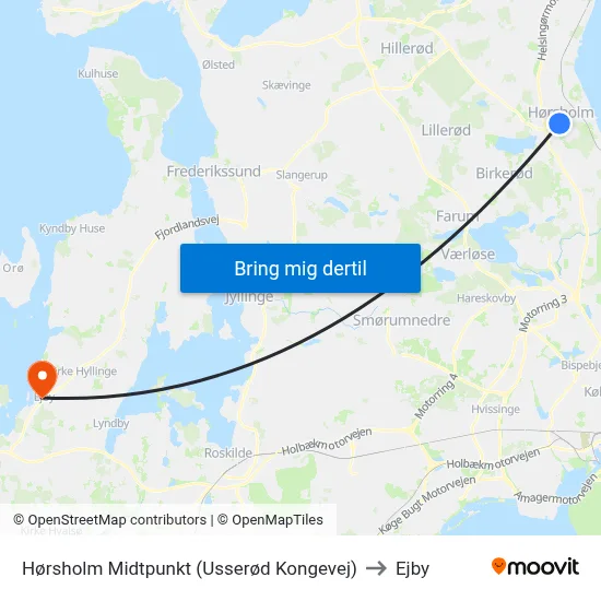 Hørsholm Midtpunkt (Usserød Kongevej) to Ejby map