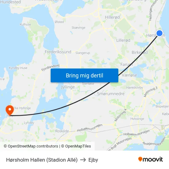 Hørsholm Hallen (Stadion Allé) to Ejby map