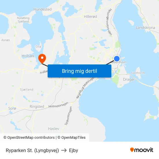 Ryparken St. (Lyngbyvej) to Ejby map