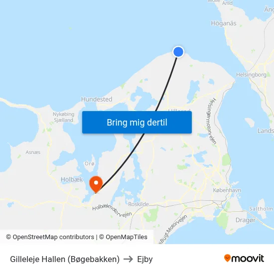 Gilleleje Hallen (Bøgebakken) to Ejby map