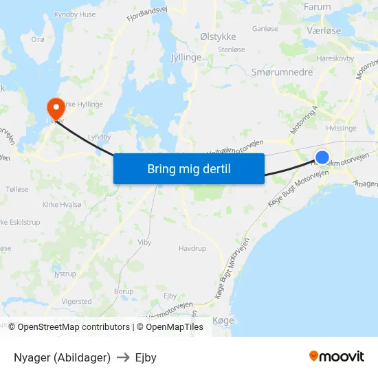 Nyager (Abildager) to Ejby map