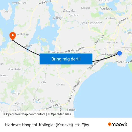 Hvidovre Hospital. Kollegiet (Kettevej) to Ejby map