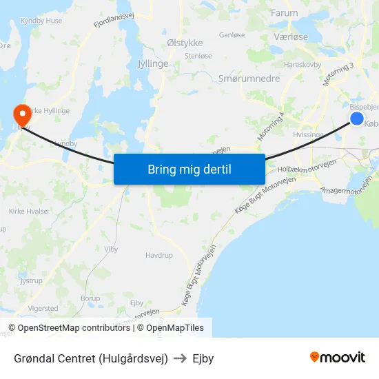 Grøndal Centret (Hulgårdsvej) to Ejby map