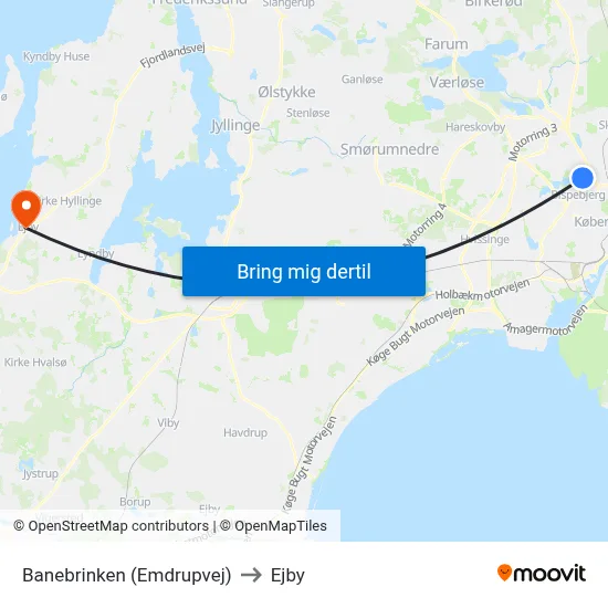 Banebrinken (Emdrupvej) to Ejby map