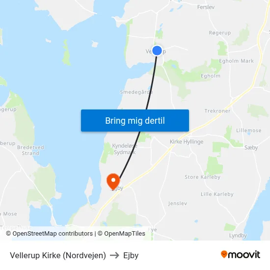 Vellerup Kirke (Nordvejen) to Ejby map