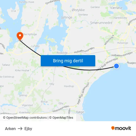 Arken to Ejby map