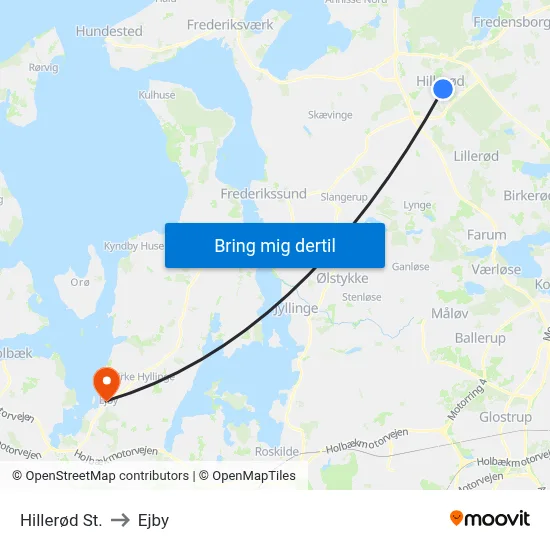 Hillerød St. to Ejby map