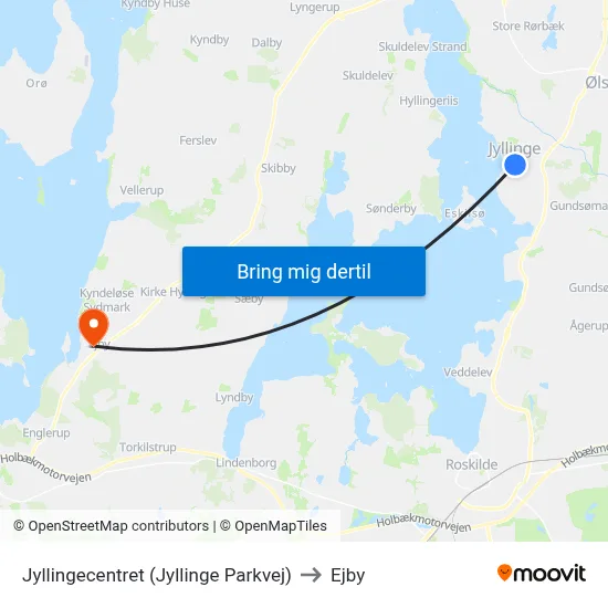 Jyllingecentret (Jyllinge Parkvej) to Ejby map