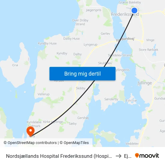 Nordsjællands Hospital Frederikssund (Hospitalvej) to Ejby map