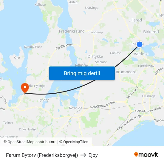 Farum Bytorv (Frederiksborgvej) to Ejby map