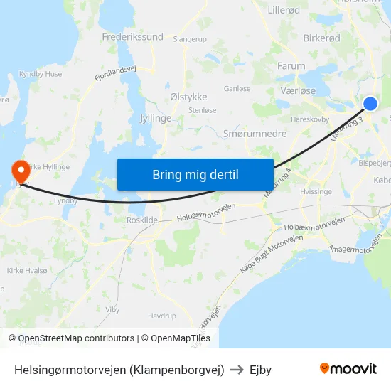Helsingørmotorvejen (Klampenborgvej) to Ejby map