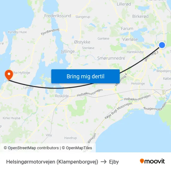 Helsingørmotorvejen (Klampenborgvej) to Ejby map