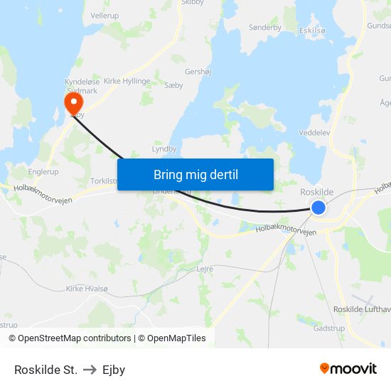 Roskilde St. to Ejby map