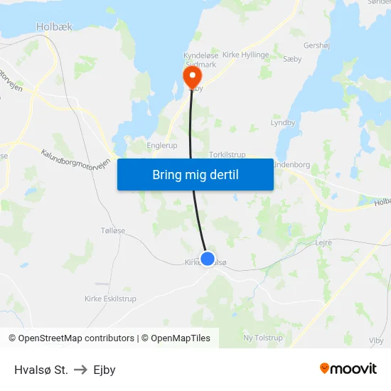 Hvalsø St. to Ejby map