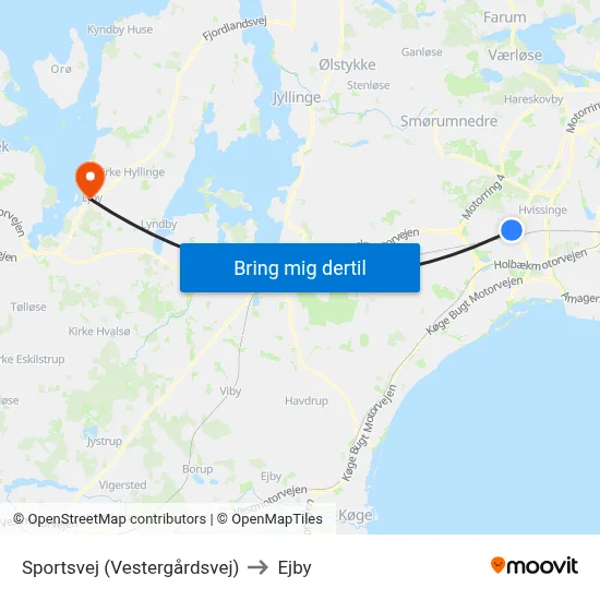 Sportsvej (Vestergårdsvej) to Ejby map