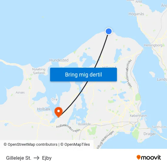 Gilleleje St. to Ejby map