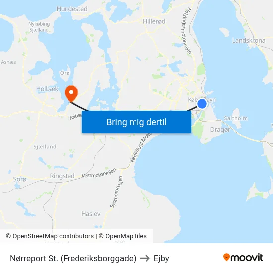 Nørreport St. (Frederiksborggade) to Ejby map