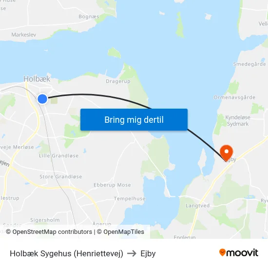 Holbæk Sygehus (Henriettevej) to Ejby map