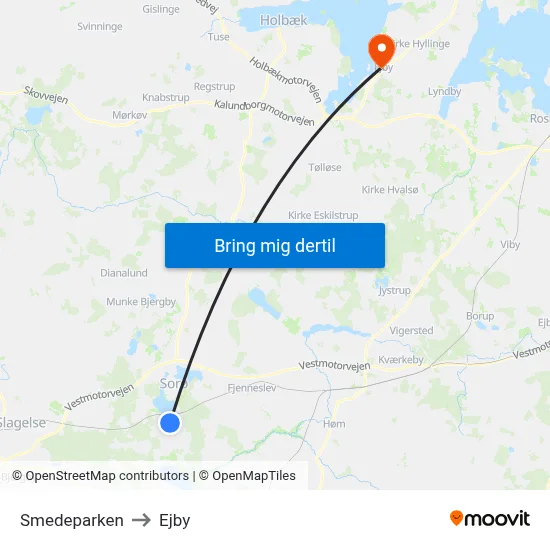 Smedeparken to Ejby map
