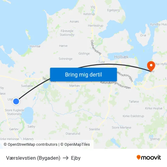Værslevstien (Bygaden) to Ejby map