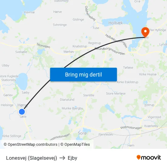 Lonesvej (Slagelsevej) to Ejby map