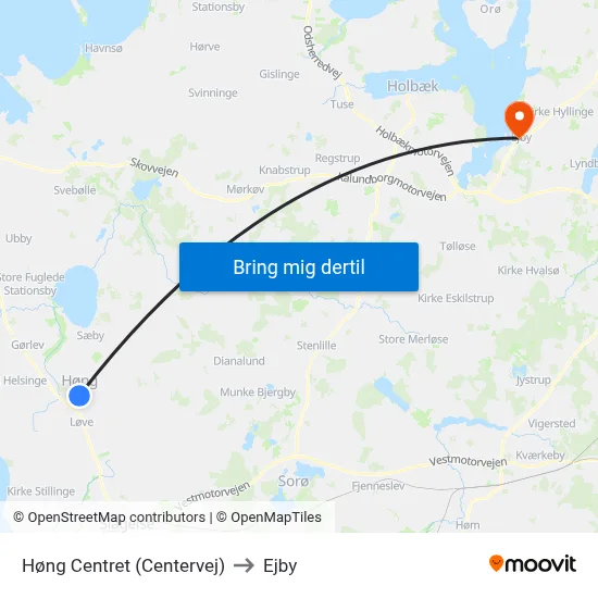 Høng Centret (Centervej) to Ejby map