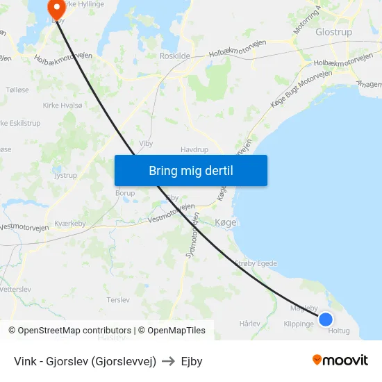 Vink - Gjorslev (Gjorslevvej) to Ejby map