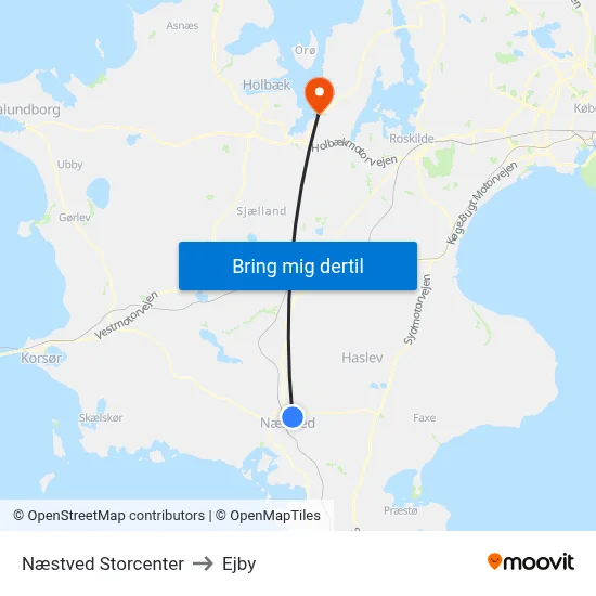 Næstved Storcenter to Ejby map