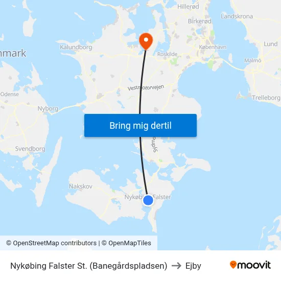 Nykøbing Falster St. (Banegårdspladsen) to Ejby map