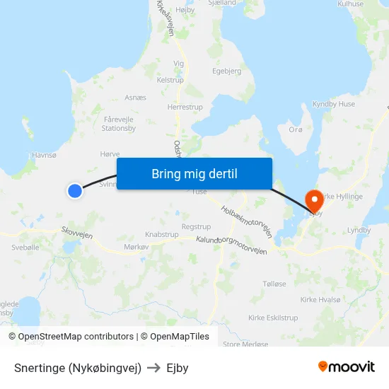 Snertinge (Nykøbingvej) to Ejby map