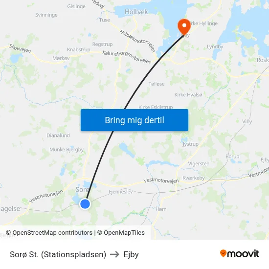 Sorø St. (Stationspladsen) to Ejby map