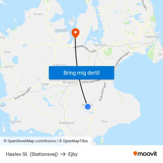 Haslev St. (Stationsvej) to Ejby map