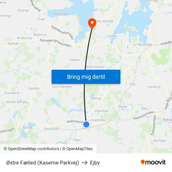 Østre Fælled (Kaserne Parkvej) to Ejby map