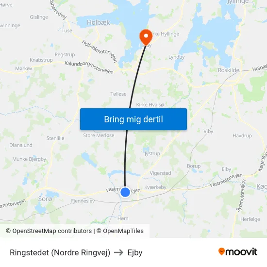 Ringstedet (Nordre Ringvej) to Ejby map