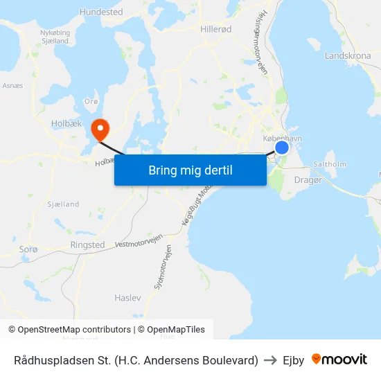 Rådhuspladsen St. (H.C. Andersens Boulevard) to Ejby map