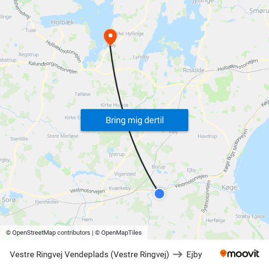 Vestre Ringvej Vendeplads (Vestre Ringvej) to Ejby map