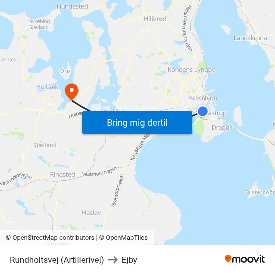 Rundholtsvej (Artillerivej) to Ejby map