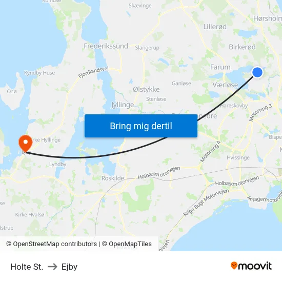 Holte St. to Ejby map