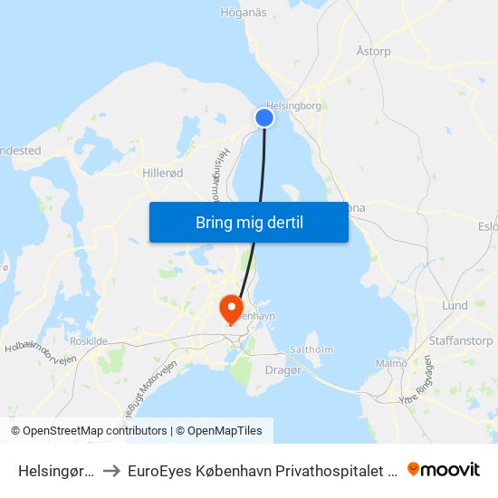 Helsingør St. to EuroEyes København Privathospitalet Hamlet map
