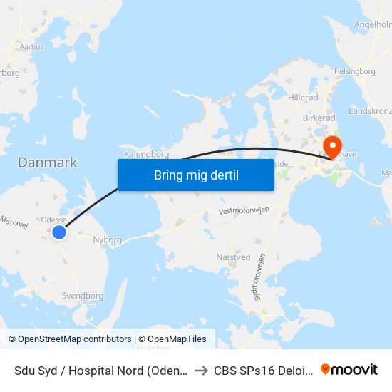 Sdu Syd / Hospital Nord (Odense Letbane) to CBS SPs16 Deloitte Aud. map